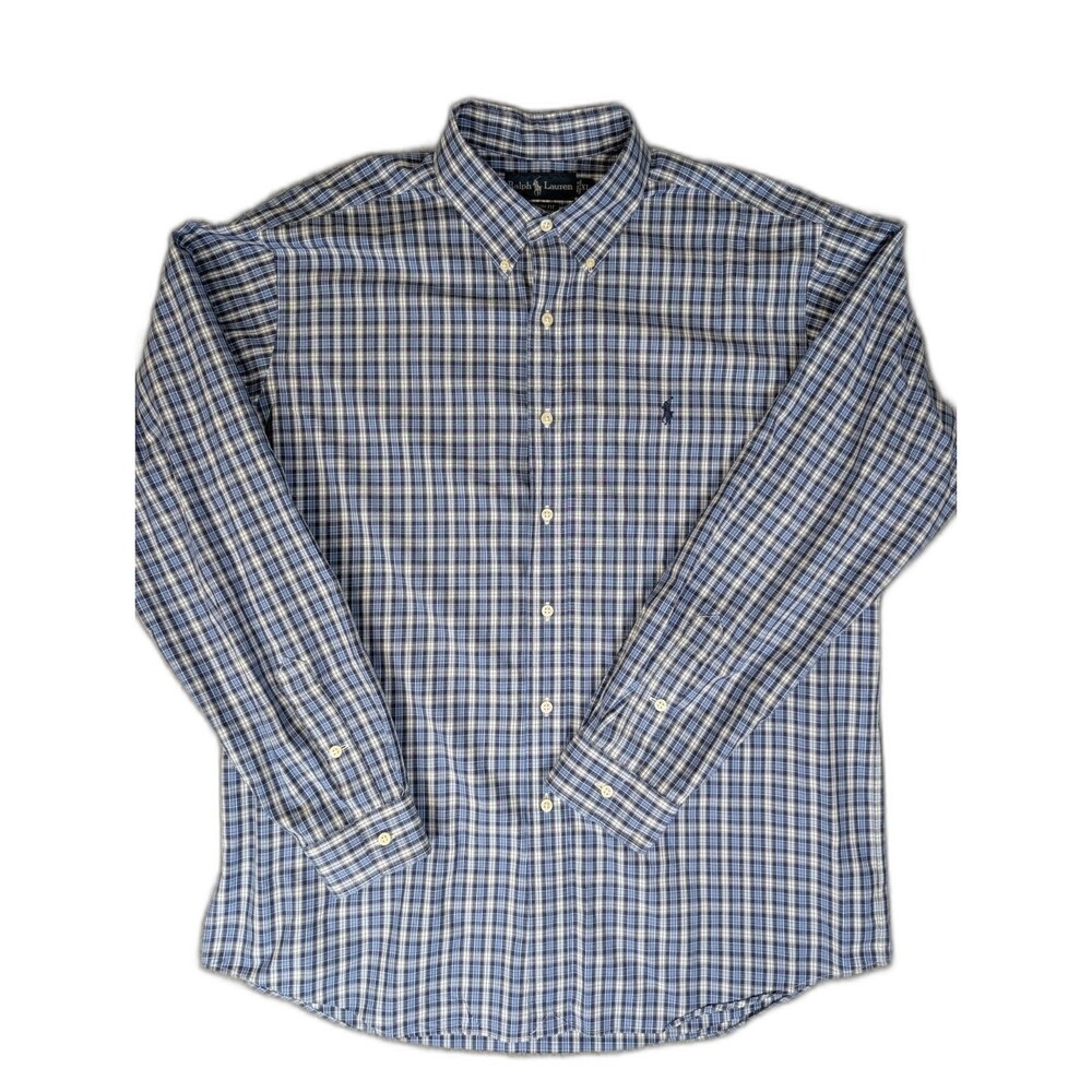 Ralph Lauren Blue Label Custom Fit Blue & White Checked Shirt Button Up Size XL